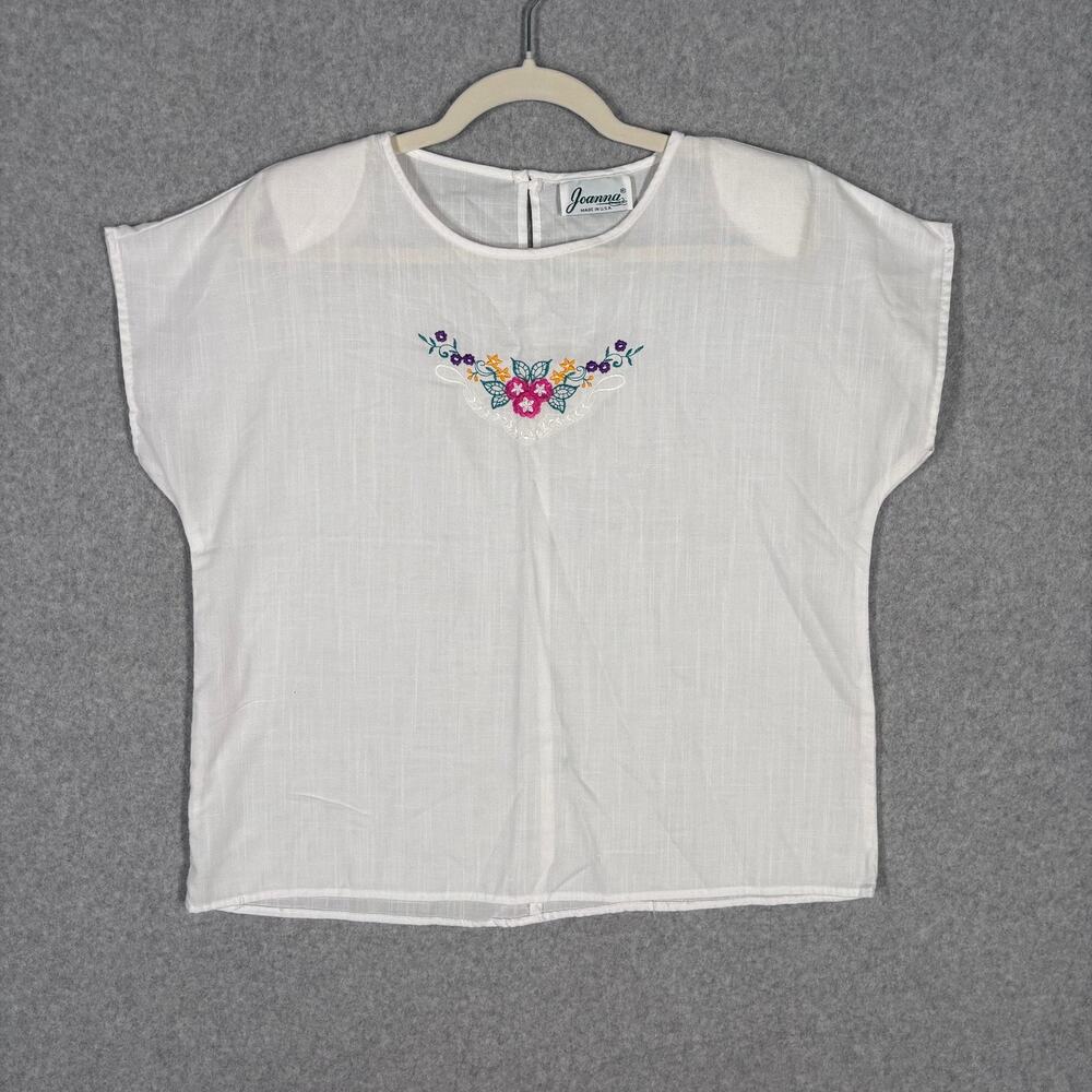 Vintage Joanna Top Medium Embroidered Cottage Grandma Sheer USA 90s‎ Festival